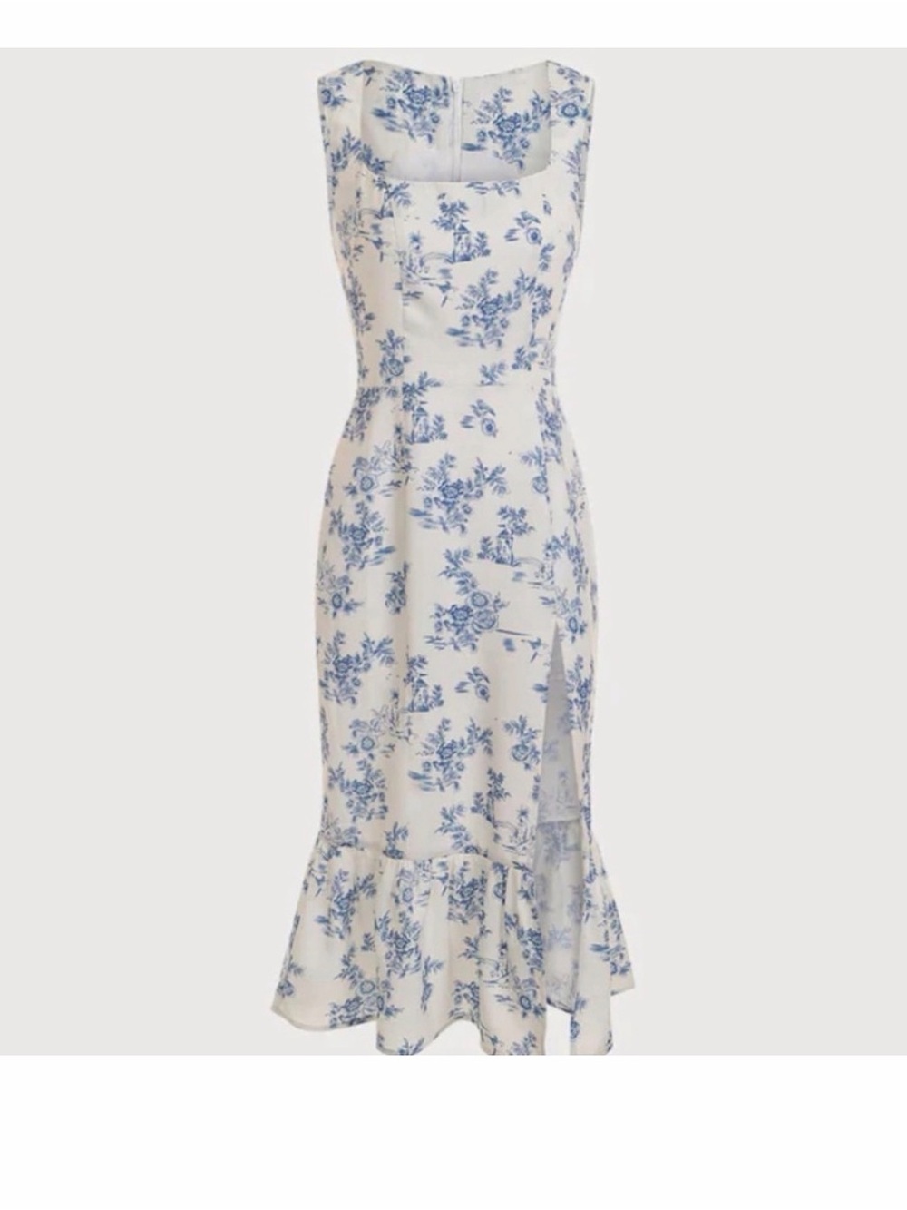 RIHOAS Blue Floral Square-Neck Midi Dress on White